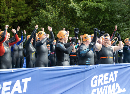 Swimmers at the Great North Swim in Windermere, Lake District